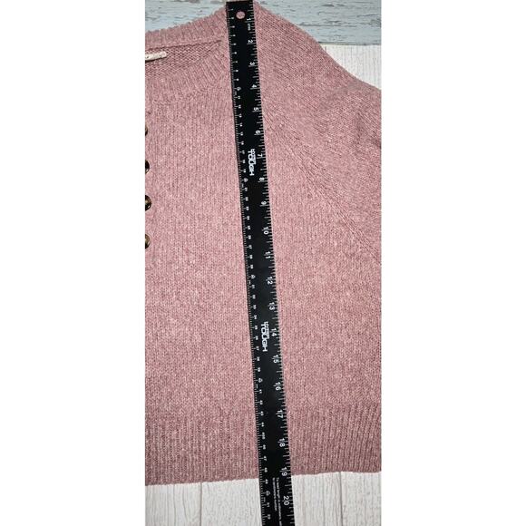 Button Henley Sweater Dusty Pink Poly Cotton Blend V-Neck SMALL Schoolgirl Crop - Picture 7 of 8